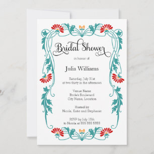 Elegant Leaf Florals and Swirls Bridal Shower Invitation