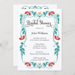 Elegant Leaf Florals and Swirls Bridal Shower Invitation