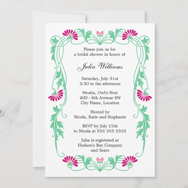 Elegant Leaf Florals and Swirls Bridal Shower Invitation (Front)