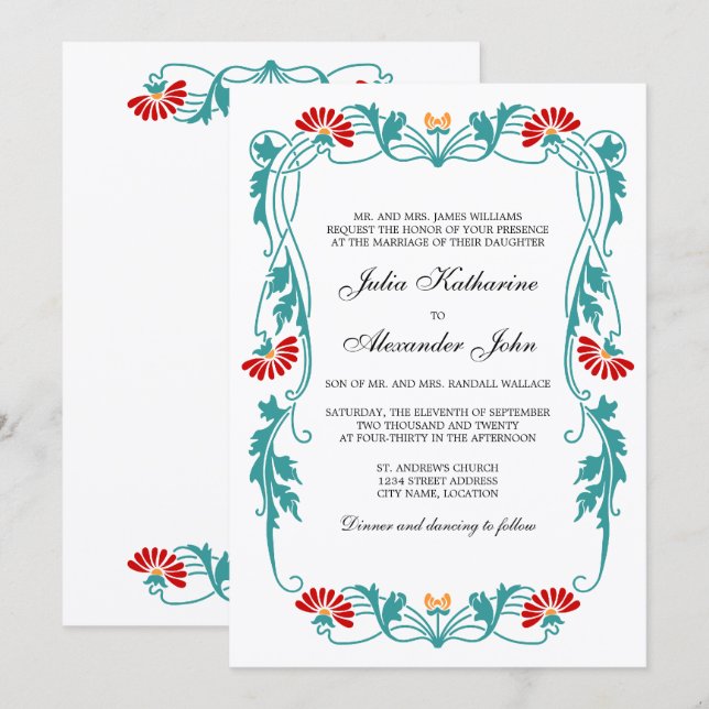 Elegant Leaf Florals and Swirls Invitation (Front/Back)