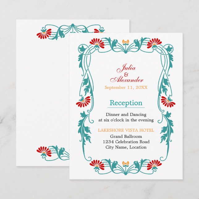 Elegant Leaf Florals and Swirls Reception Cards (Front/Back)