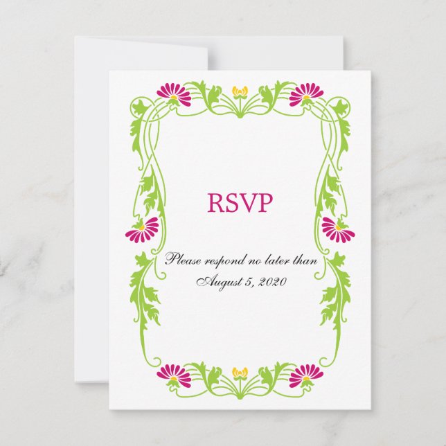 Elegant Leaf Florals and Swirls RSVP / Reply Cards (Front)