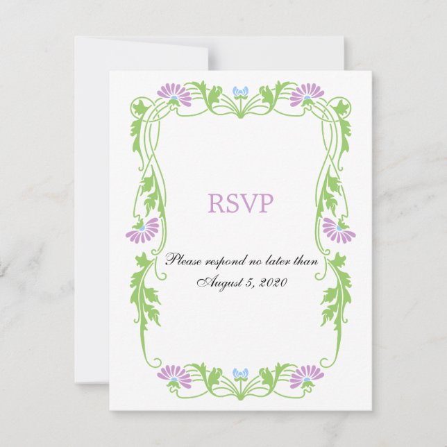 Elegant Leaf Florals and Swirls RSVP / Reply Cards (Front)