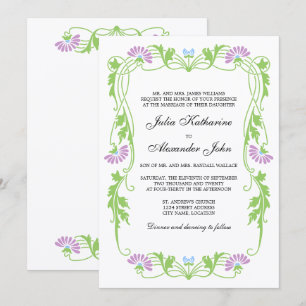 Elegant Leaf Florals and Swirls Wedding Invitation