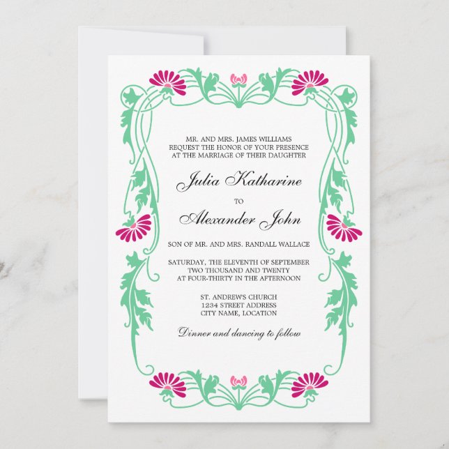 Elegant Leaf Florals and Swirls Wedding Invitation (Front)