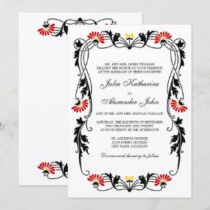 Elegant Leaf Florals and Swirls Wedding Invitation