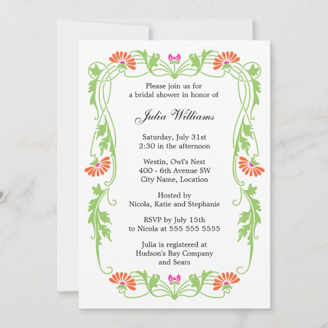 Elegant Leaf Florals & Swirls Bridal Shower Invite (Front)