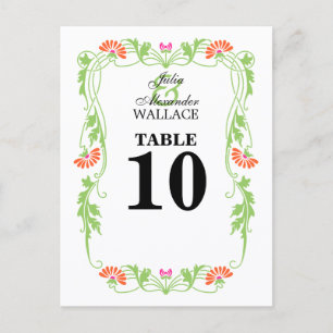 Elegant Leaf Florals & Swirls Table Number Card