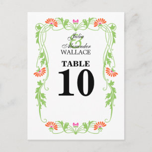 Elegant Leaf Florals & Swirls Table Number Card