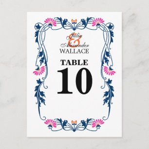 Elegant Leaf Florals & Swirls Table Number Card