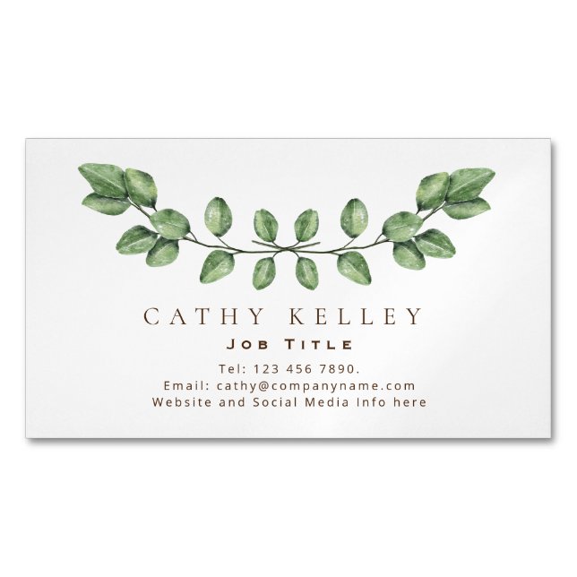 Elegant Leaf Green Any Profession  Magnetic Business Card (Front)