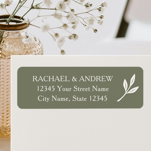 Elegant Leaf Green Cream Wedding Return Address (Creator Uploaded)