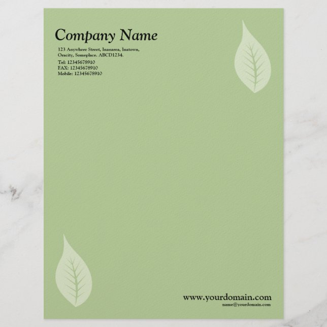 Elegant Leaf - Green (Felt) Personalized Letterhead (Front)