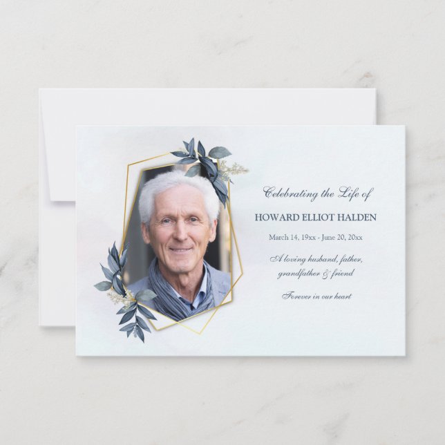 Elegant Leaf Memorial Photo Card (Front)