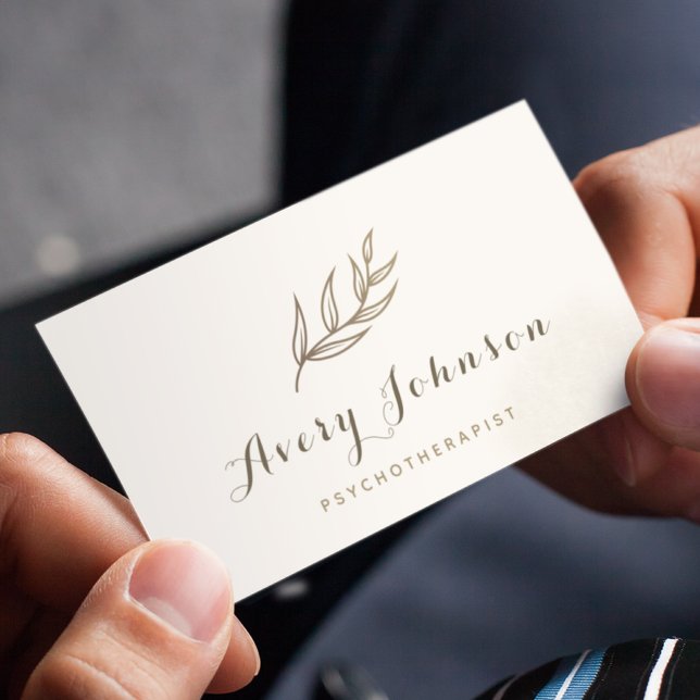 Elegant Leaf Minimalist Psychotherapist Counsellor Business Card (Creator Uploaded)