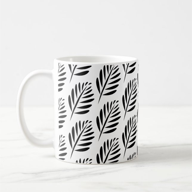 Elegant Leaf Pattern in Black and White Coffee Mug (Left)