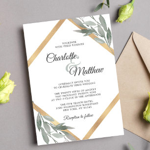 Elegant Leaf Sage Olive Branches Gold Foil Wedding Invitation