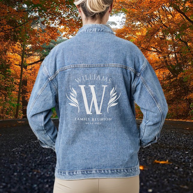 Elegant Leaf Surname Initial Family Reunion Denim Jacket (Elegant Leaf Surname Initial Family Reunion Denim Jacket Cover Photo.)