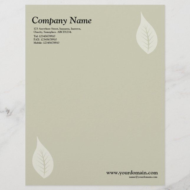 Elegant Leaf - Warm Beige Custom Letterhead (Front)