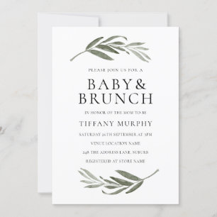 Elegant Leaf Wreath Baby Shower Brunch Invite