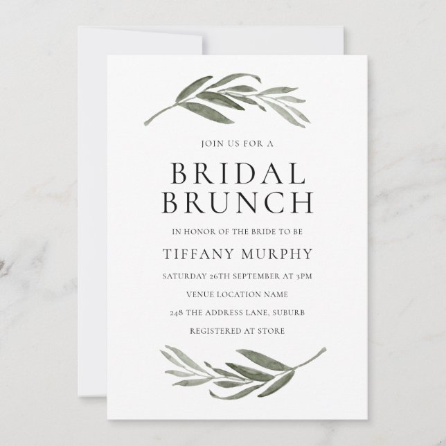 Elegant Leaf Wreath Bridal Shower Brunch Invitation (Front)