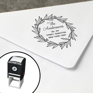 Elegant Leaf Wreath Family Botanical Self-inking Stamp