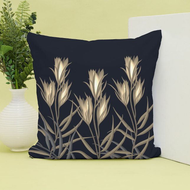Elegant leafy bunch of flowers black & gold floral cushion (Creator Uploaded)