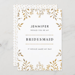 Elegant Leafy Gold Bridesmaid Invitation