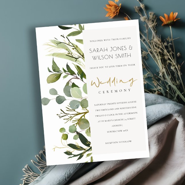 ELEGANT LEAFY GREEN FOLIAGE WATERCOLOR WEDDING INVITATION (Creator Uploaded)