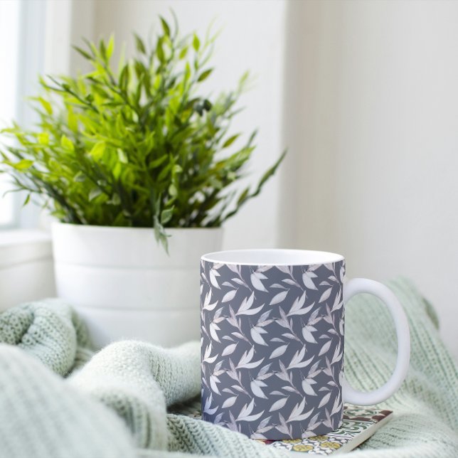Elegant Leafy Grey Modern Botanical  Coffee Mug (Creator Uploaded)
