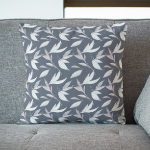Elegant Leafy Grey Modern Botanical  Cushion