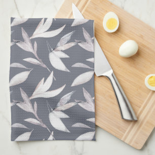 Elegant Leafy Grey Modern Botanical Tea Towel