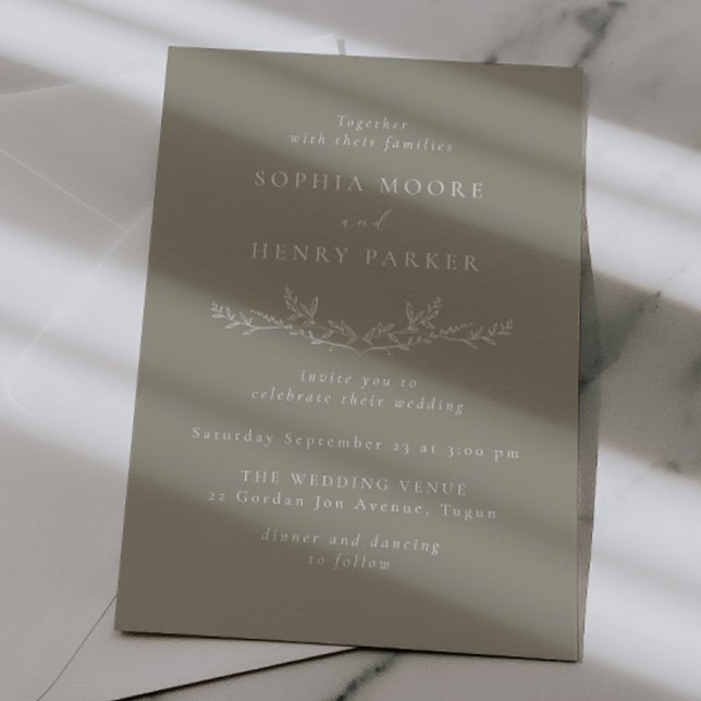 Elegant Leafy Line Art Wedding  Invitation (Creator Uploaded)