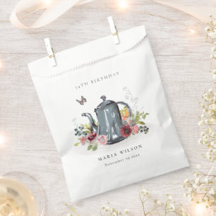 Elegant Leafy Rose Floral Teapot Any Age Birthday Favour Bags