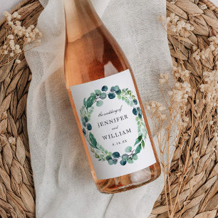 Elegant Leafy Watercolor Botanical  Wedding Wine Label