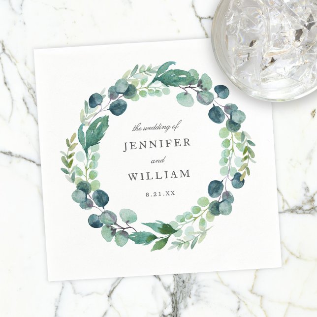Elegant Leafy Watercolor Botanical Wreath Wedding Napkin (Creator Uploaded)