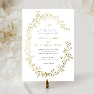 Elegant Leafy Wreath Gold Foil Botanical Wedding