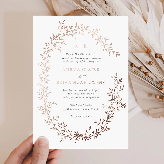Elegant Leafy Wreath Rose Gold Foil Wedding (Creator Uploaded)