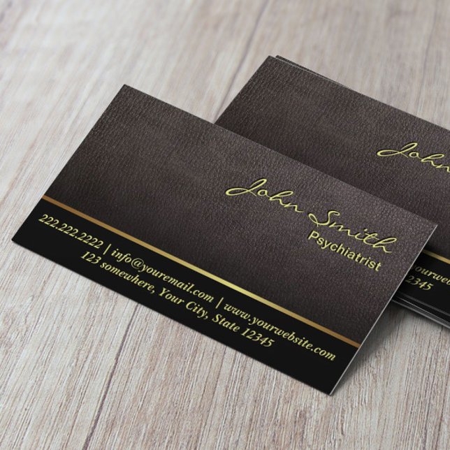 Elegant Leather Background Psychiatrist Business Card (Creator Uploaded)