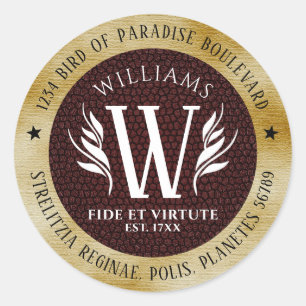 Elegant Leather Leaf & Vintage Paper Surname Motto Classic Round Sticker