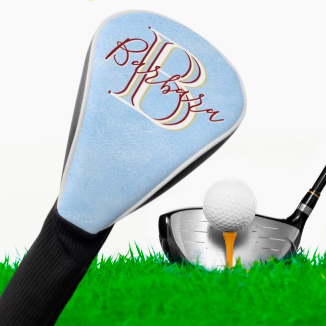 Elegant Leather-look Blue 3 Colour Monogram I Name Golf Head Cover (Creator Uploaded)
