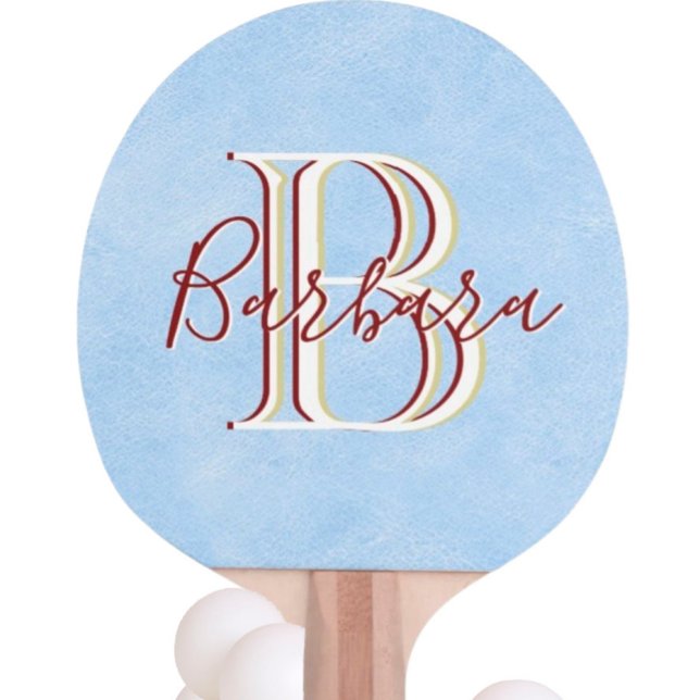 Elegant Leather Look Blue 3 Colour Monogram I Name Ping Pong Paddle (Creator Uploaded)