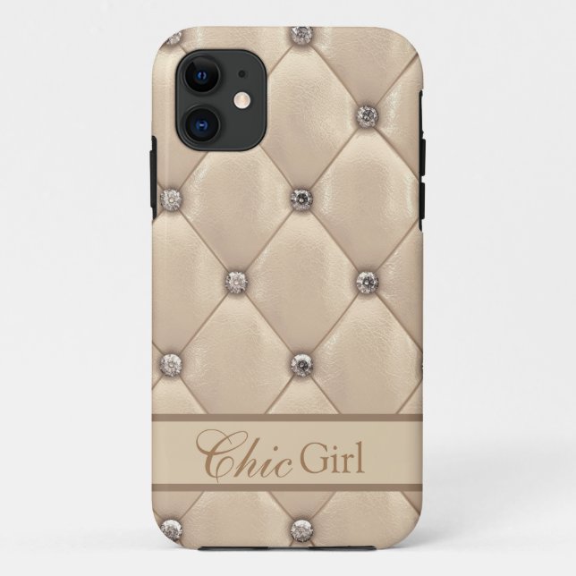 Elegant Leather Look “Chic Girl” Stylish Champagne Case-Mate iPhone Case (Back)