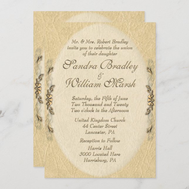 Elegant Leather Look Wedding Invitation (Front/Back)