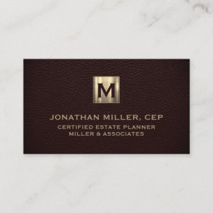 Elegant Leather Luxury Gold Initial Logo Business Card