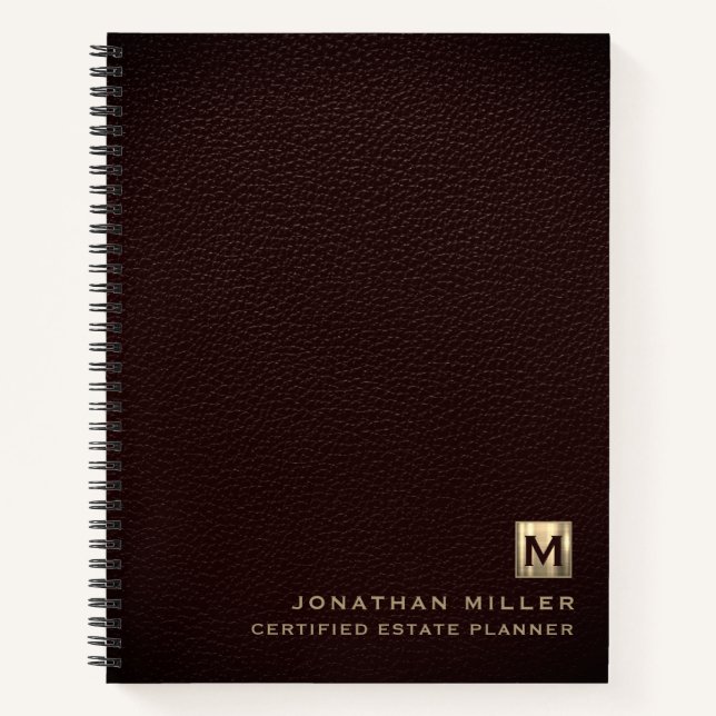 Elegant Leather Luxury Gold Initial Logo Notebook (Front)