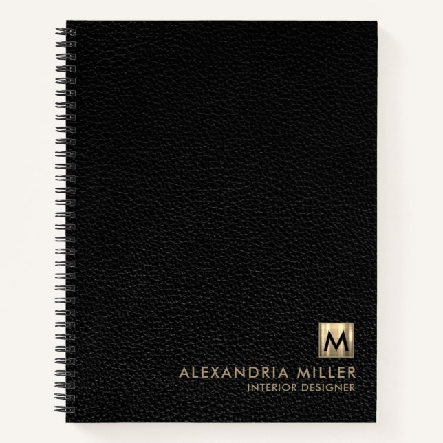 Elegant Leather Luxury Gold Monogram Notebook (Front)