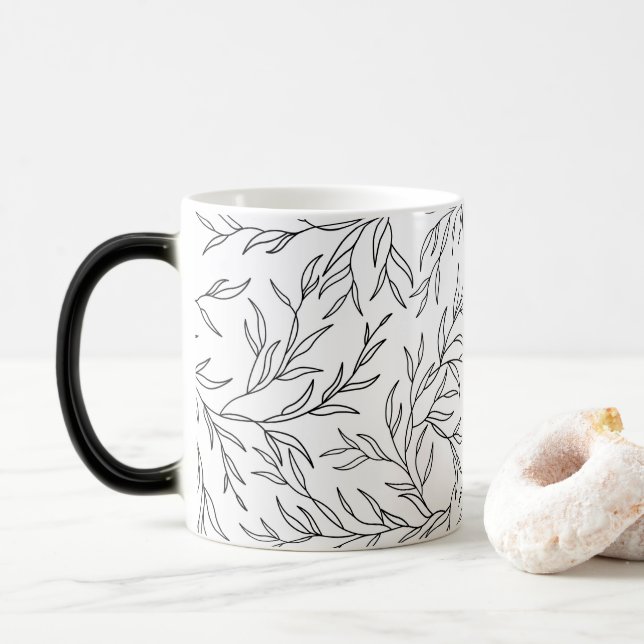 Elegant Leaves black and white Magic Mug (With Donut)