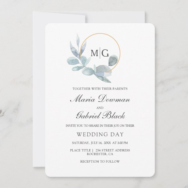 Elegant leaves. Botanical wedding Invitation (Front)