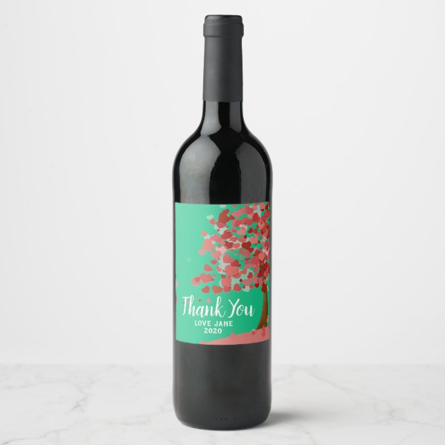 Elegant leaves eco modern thank you gift wine label (Front)